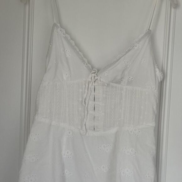 NWT White Fox Hard To Love Mini Dress White Sz Medium Milkmaid Halter Eyelet - Picture 2 of 7